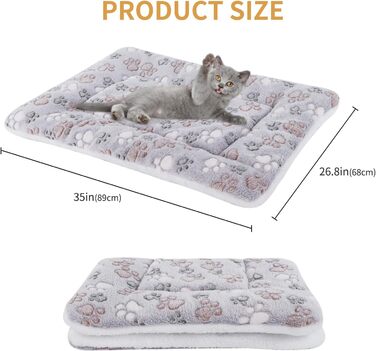 М'яка тепла підстилка для собак та котів з флісу, 69x52 см / 89x68 см, сіра лапка