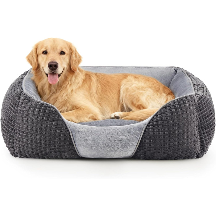 Ліжко для собак маленьких та середніх порід, зручний кошик для собак, ортопедична будка, дихаюче та гіпоалергенне ліжко для домашніх тварин з високими та низькими бортиками, 66x55x21см (76x61x23см), сіро-блакитний колір