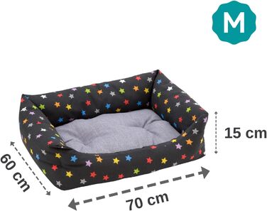 Кругле ліжко для собак Baroni Home 60x70 см з двостороннім матрацом, зірки - кольорове