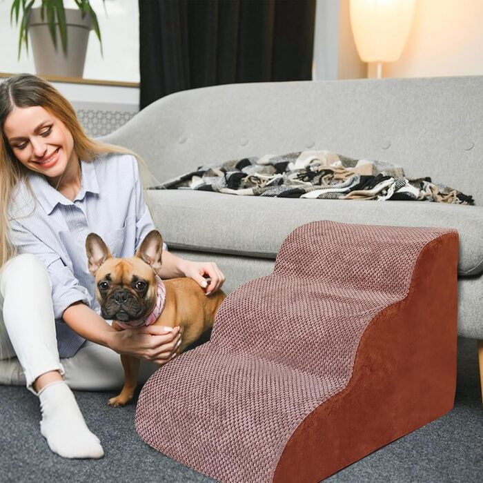 Сходинки для собак Galatée: міцні, неслизькі, 3-ступеневі рампи для високих ліжок/диванів, м'які сходи для собак з травмами, літніх тварин, котів (колір: коричневий)