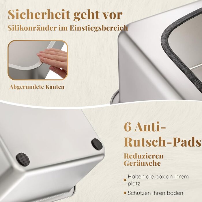 Набір для туалету кота з нержавіючої сталі XXL: легкий у чищенні, антибактеріальний, з високим бортиком, об'єм 38л, антивитікання та антипригарне покриття, з лопаткою та килимком