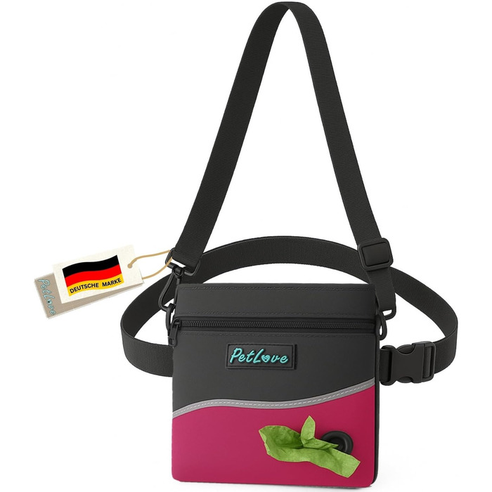 Сумка-переноска для собак Petove: фідер-сумка з магнітною застібкою, контейнер для відходів, можна носити як бананка (S, рожевий)