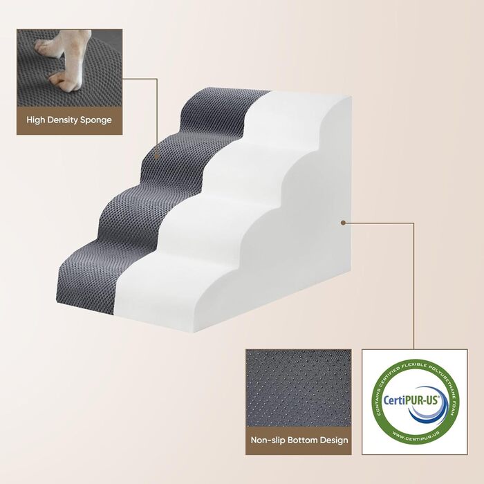 Сходинки для собак та котів PAWSCART, 4-ступеневі, сірі, для ліжка, дивану, з антиковзким покриттям