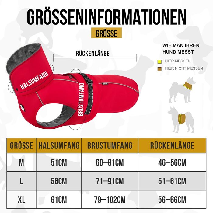OneTigris STORMWALL Водонепроникний дощовик для собак з регульованою довжиною спини, флісовою підкладкою, світловідбиваючими елементами та коміром з хутра для прогулянок на природі, середніх та великих собак, L (XL:39-64кг, червоний)