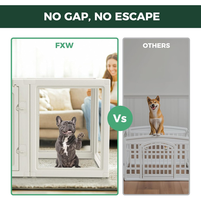 Клітка-манеж для цуценят та маленьких собак FXW AuraSpace, акрил, 61 см, білий, 24'H (6 панелей, 30'H (білий))