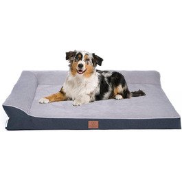 Ортопедичне лежанка для собак преміум-класу з піною Egg Foam, XL, сірий колір. Зручна петля для перенесення, водонепроникний внутрішній чохол, знімний та пральний чохол, 106 x 81 x 17 см.