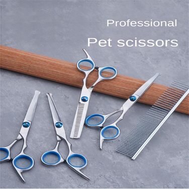 Набір професійних ножиць для собак, 5 в 1, з нержавіючої сталі, для грумінгу собак, котів та інших домашніх тварин. Включає: ножиці для фінішу, 2 вигнуті, 1 пряма, гребінець для грумінгу. Для догляду за всім тілом, обличчям, носом та вухами.