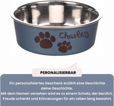 Персоналізований миска для собак з нержавіючої сталі 2200 мл – протиковзкий кільце – для великих собак – з іменем – Petslino (Металево-блакитний, XS)