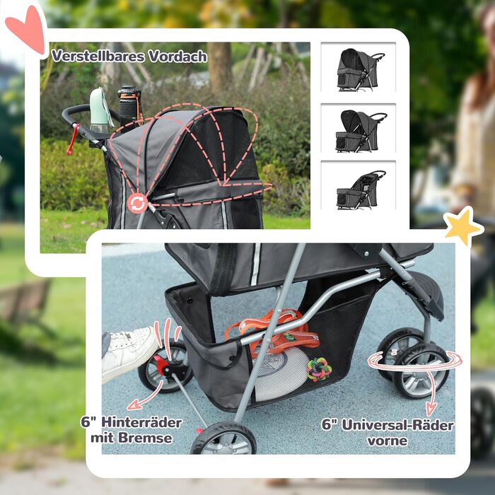 Візок для собак та котів PawHut - складаний, до 10 кг, сірий