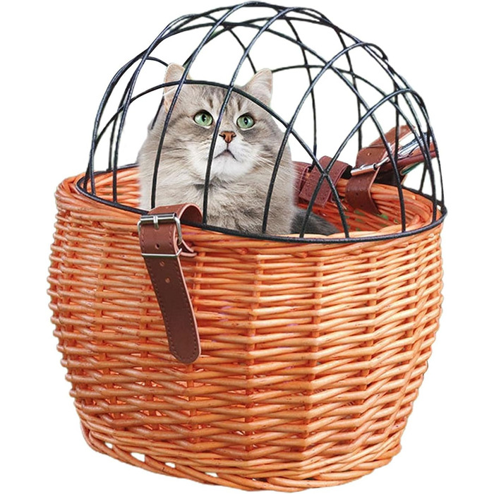 Фарбований кошик для велосипеда Lipeed Weidenfahrradkorb для собак, котів та інших домашніх тварин з металевим захистом (колір: медовий)