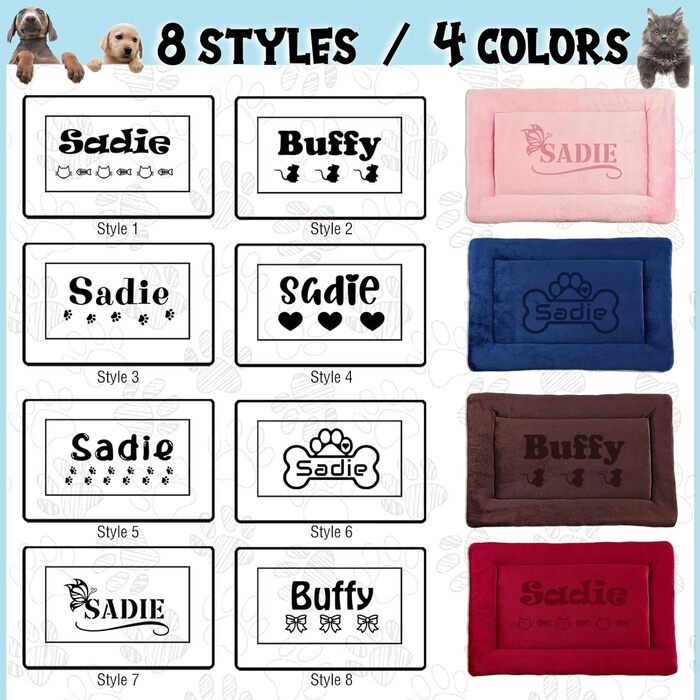 Персоналізована килимок для собак, індивідуальне собаче ліжко для вольєру, миється, килимок для сну домашніх тварин, подарунок для любителів собак і котів, 69x52 см, блакитний