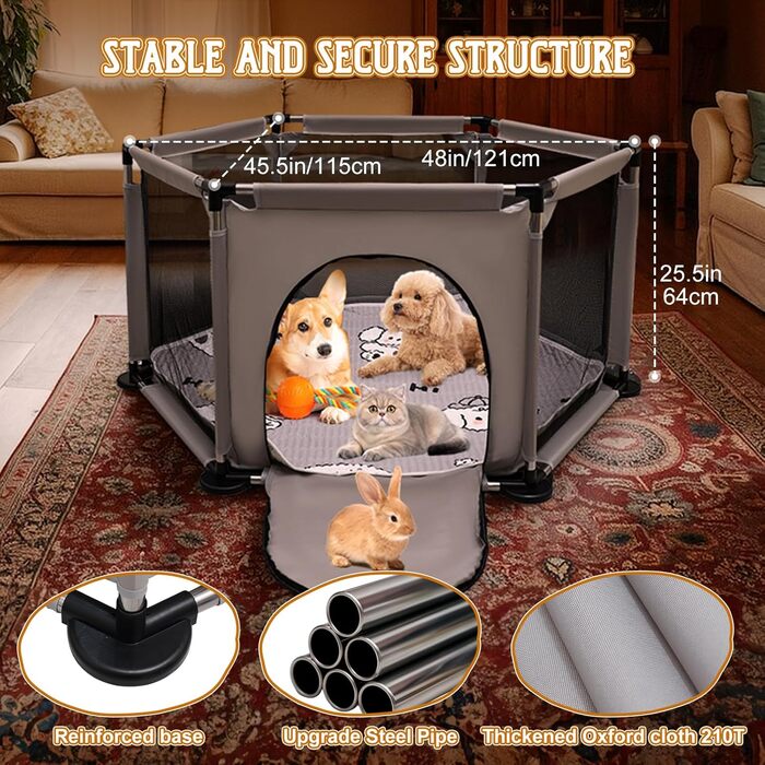 Квадратна переноска для цуценят, ігровий центр, матрац для собак, 122 x 65 см (сірий). Підходить для великих та малих порід.