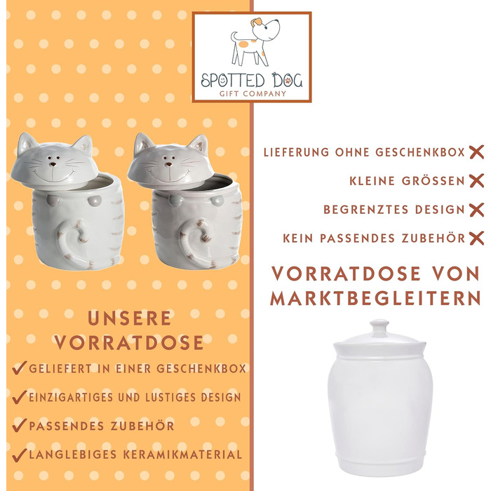 Набір керамічних контейнерів для зберігання Spotted Dog Gift Company, 2 шт. з кришкою, котячий дизайн, куховий декор, подарунок для любителів котів