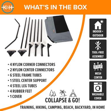 Підвищене собаче ліжко K&H Pet Products для вулиці, дитяче ліжко, гамак для великих собак, сірий/чорний, з металевим каркасом, складна конструкція