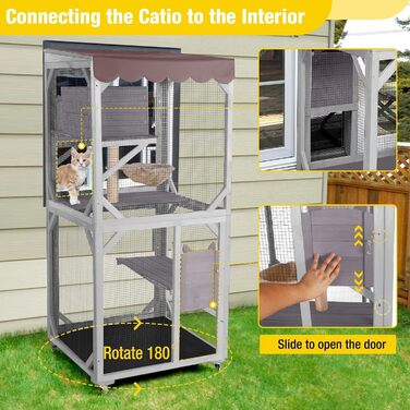 X-ZONE Кiтiо для кота на колесах: будиночок з ліжком, когтеточкою та платформами, водовідштовхувальне покриття (сірий), 80x80x182.5 см