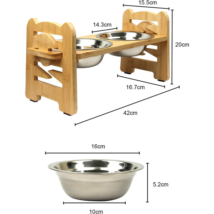 Підвищений годівниця для тварин Suerhatcon, миска для собак або котів, регульована висота, з 2 нержавіючими мисками для маленьких собак та котів