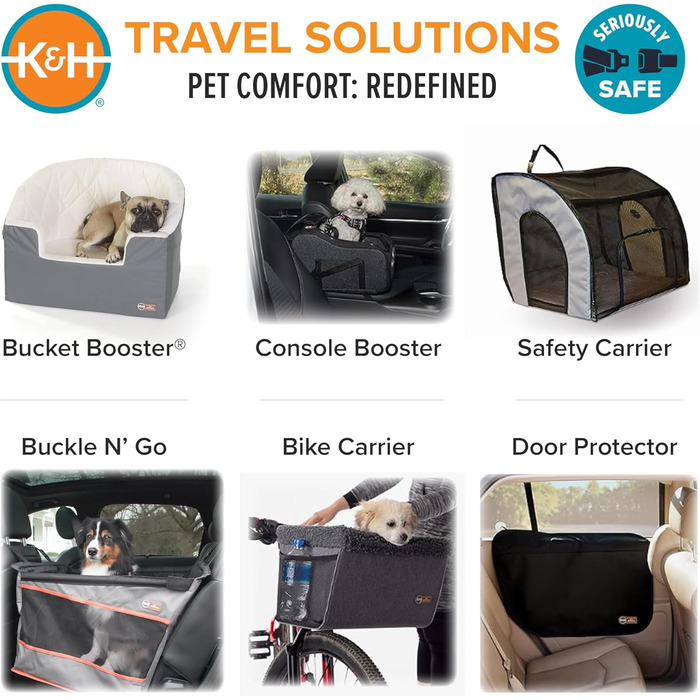 Автокрісло для собак K&H Pet Products Buckle N' Go, сірий, розмір Small, 53 x 48 x 48 см