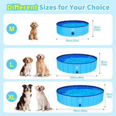Басейн для собак Pourbibi, 160 x 30 см, розкладний, з ПВХ, антиковзаюча поверхня