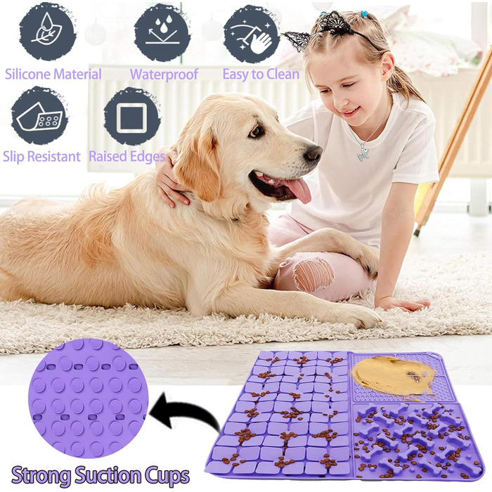 Килимок-сніфлер для собак, повільне годування, килимок з присосками, фіолетовий, 40 x 40 см