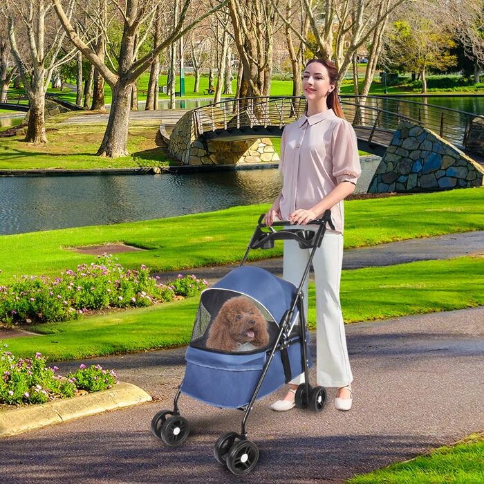 Візок для собак Homewell 2в1: візок-будка, сумка-переноска, з підстаканниками, складаний, з гальмом, для домашніх тварин, 50x70x99 см (Блакитний)