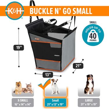 Автокрісло для собак K&H Pet Products Buckle N' Go, сірий, розмір Small, 53 x 48 x 48 см