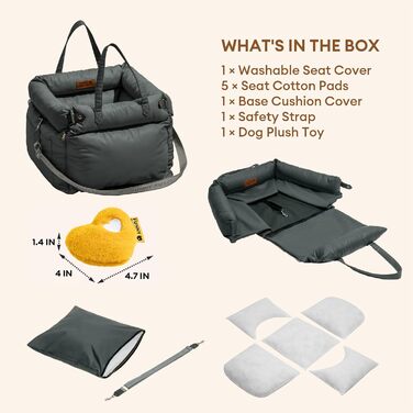 Автокрісло для собак середніх порід Funny Fuzzy: водовідштовхувальне, 3-в-1, з м'якої шкіри, для подорожей та дому, безпечне, до 15,9 кг, зелений (Шифер, Блакитний, Medium)