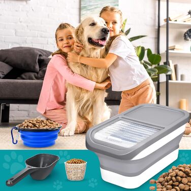 Контейнер для корму для собак, 8 кг, складаний, з кришкою та мірним ковпачком, герметичний, для зберігання