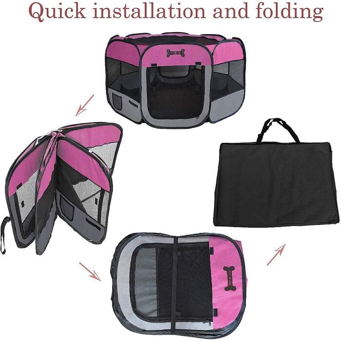 Клітка для цуценят Melko 125x125x64 см, розкладна, для собак, котів, кроликів (Рожева)