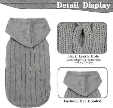 Пуловер теплий для собак та котів PUPTECK, сірий, розмір L (обхват грудей 40.1 см, довжина спини 40.1 см)