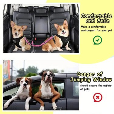 Авторемень для собак у машину, еластичний подвійний авторемень для собак, регульований авторемень для собак (рожевий)