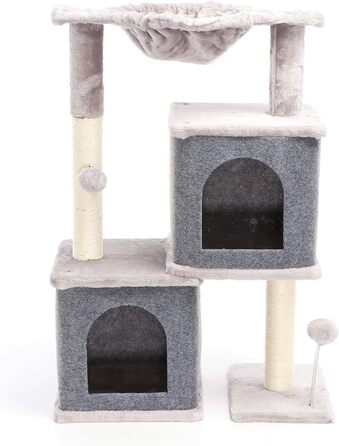 Котячий будиночок-крізьомачка Fudajo сірого кольору, 71,5 см, з платформою для відпочинку, лежаком, дряпалкою та будиночком для котів. Кліматичний комплекс для котів