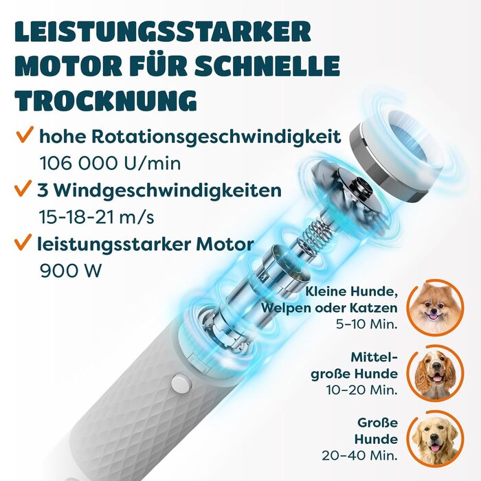 Фен для собак 5-в-1 900W | Фен-щітка для собак та котів | Безшумний, з іонізацією, для всіх порід | Сушарка для тварин