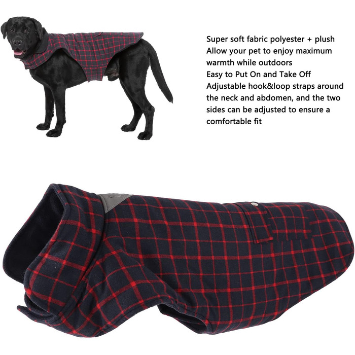 Зимовий теплий одяг для собак, вітрозахисний, в клітинку, для маленьких, середніх та великих собак, тепла куртка з флісовою підкладкою для активностей на вулиці в холодну погоду (розмір XL)