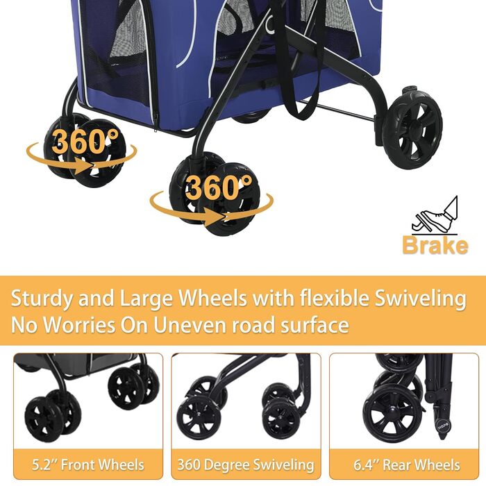 Дитяча коляска для собак 4-в-1, блакитна: для малих/середніх собак, з сумкою-переноскою, для 2 собак/кішок