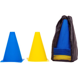 8LevelUp Пиллони для тренувань (20 шт.) - 18 см, жовті та блакитні конуси. Підходять для футболу, кінного спорту, дресирування собак та коней, агіліті. З сумкою.