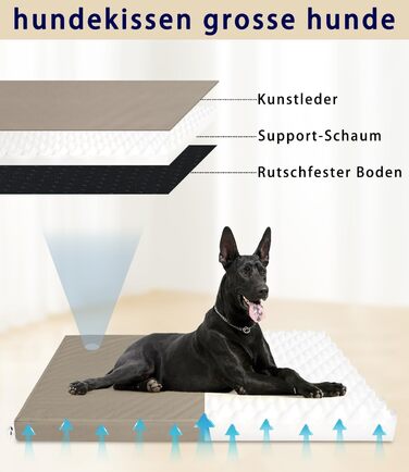 М'яке ортопедичне ліжко для собак середніх порід, коричневе, з антиковзким покриттям, з штучної шкіри, миється, розмір 83 x 55 x 7 см