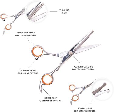 Набір професійних ножиць для грумінгу собак AEXYA Premium Lady 3SR, нержавіюча сталь, прямі та вигнуті леза для собак та котів