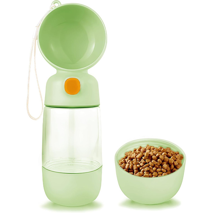 Водяна пляшка для собак BRIMFULITE з мискою та кормушкою, витривала та легка, для подорожей та прогулянок, зелена