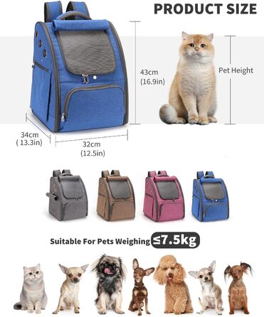 PETCUTE Рюкзак для собак та котів, дихаючий, складаний, для маленьких тварин, блакитний