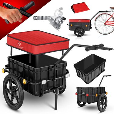 Причіп для велосипеда KESSER®: вантажний, ручний, 70 літрів, для 2 ящиків пива, 26-28 дюймів (червоний)