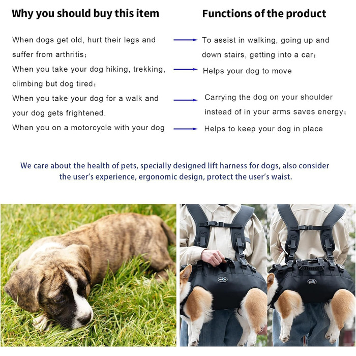 Сумка-переноска та повідковий ремінь для собак, Wakytu, для маленьких собак (4-8 кг), чорний, регульовані, дихаючі ремені