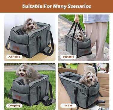 Автокрісло для собак та котів на середню консоль, стабільне, з ременем, знімний, миючий, для собак та котів до 6 кг (замша)