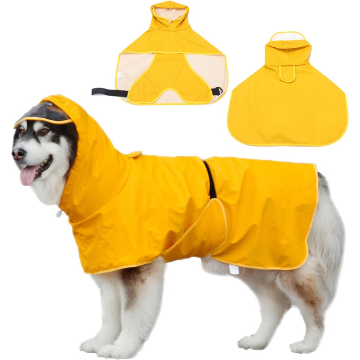 Жовтий дощовик для собак WUFANC 5XL: водонепроникний, з капюшоном та світловідбиваючими елементами