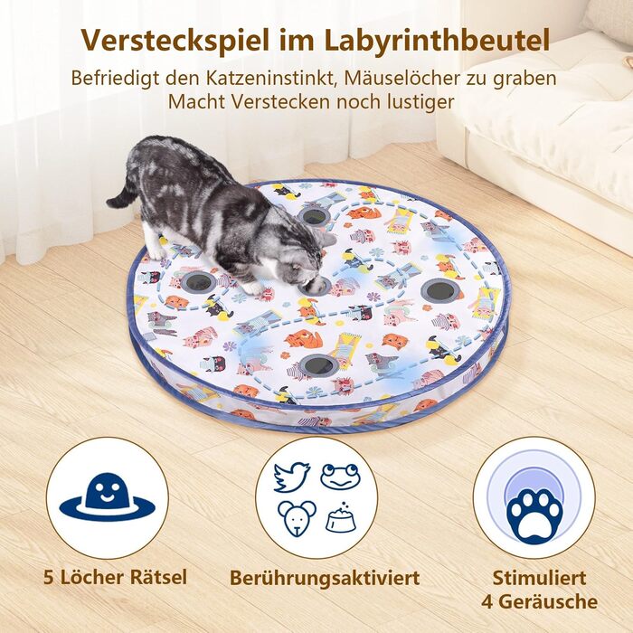 Іграшка для котів GoldenSun: м'ячик з дзижчанням, килимок з мишками, 5-лочкове хованки, блакитний колір