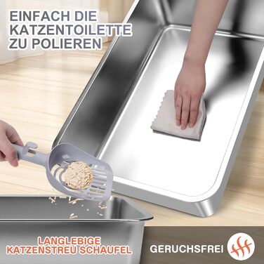 Котлочистка Zvonema для котів та кроликів, велика, з нержавіючої сталі, 60x40x25 см, блакитно-чорна, з лотком та шкребком