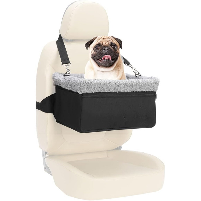 Автокрісло для собак - підвищене автокрісло для маленьких собак, цуценят. Чорно-сірий колір, вантажопідйомність до 20lbs