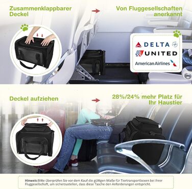 Транспортна сумка для кота/собаки TOFFCAEA, переноска для тварин, складана, чорна, 43 x 28 x 28 см