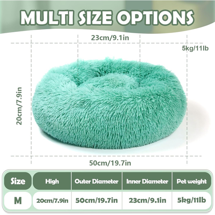 М'яке ліжко для собак та котів, корзина для собак, зручне миється, 70 см, кругла ліжко для собак з плюшу, диван для собак та котів, для маленьких, середніх та великих собак, (Д 50 x Ш 50 x В 20 см, Темно-зелений)