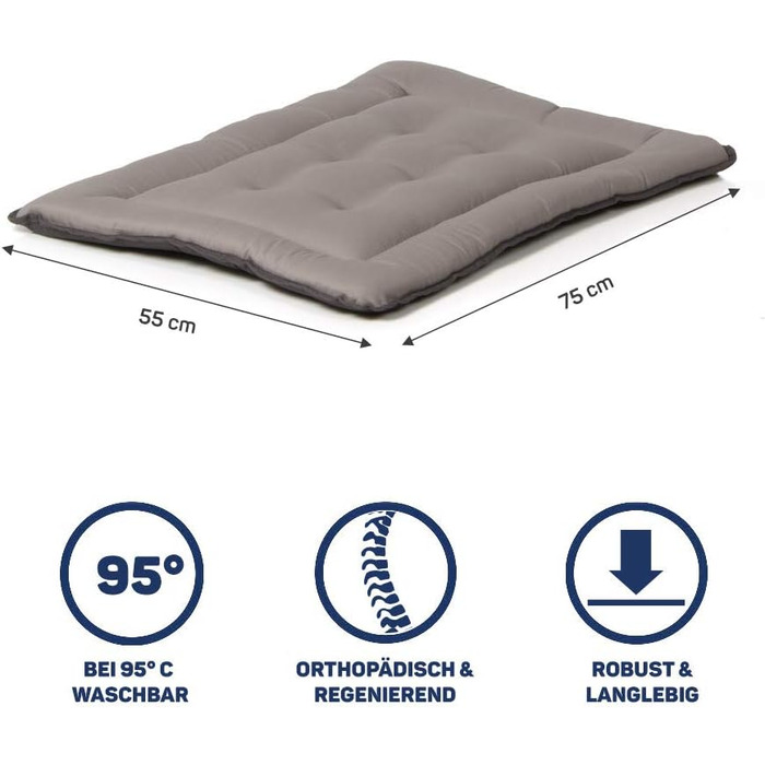 Підстилка для собак Wallace & Jones: м'яка, миється до 95°C, 75 x 55 см, сіра