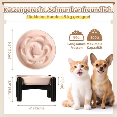 Антислизький годівниця для котів з кераміки з металевим підставкою - Підвищена годівниця проти заковтування - Лабіринтова миска для повільного годування - Рожева миска + метал - Рожевий колір